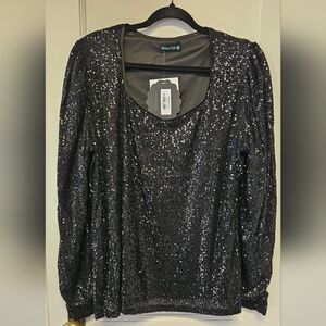 Dazzling Black Sequin Blouse Long-sleeve NWT Plus Size